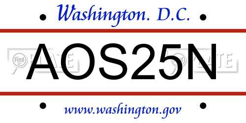 AOS25N District Of Columbia License Plate