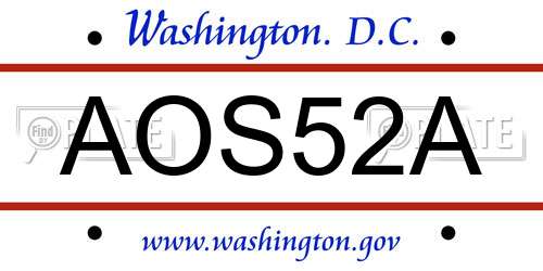 AOS52A District Of Columbia License Plate