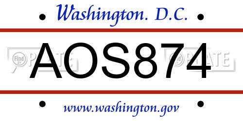 AOS874 District Of Columbia License Plate