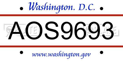 AOS9693 District Of Columbia License Plate