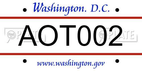 AOT002 District Of Columbia License Plate