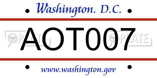 AOT007 District Of Columbia License Plate