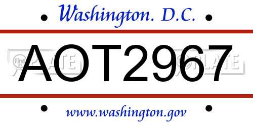 AOT2967 District Of Columbia License Plate