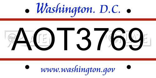 AOT3769 District Of Columbia License Plate