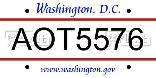 AOT5576 District Of Columbia License Plate