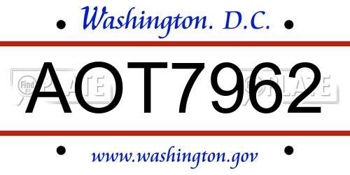 AOT7962 District Of Columbia License Plate