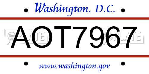 AOT7967 District Of Columbia License Plate