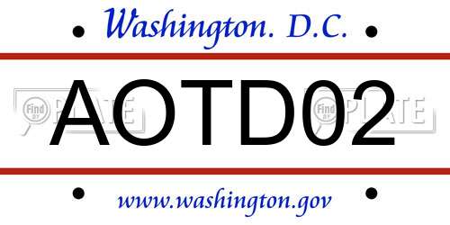 AOTD02 District Of Columbia License Plate