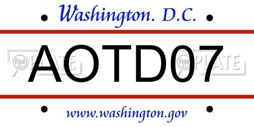 AOTD07 District Of Columbia License Plate