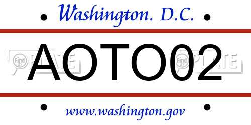 AOTO02 District Of Columbia License Plate