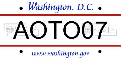 AOTO07 District Of Columbia License Plate