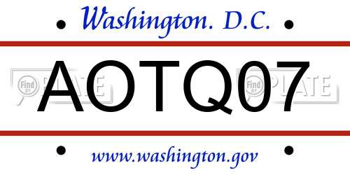 AOTQ07 District Of Columbia License Plate