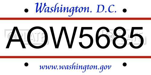 AOW5685 District Of Columbia License Plate