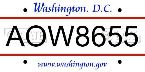 AOW8655 District Of Columbia License Plate