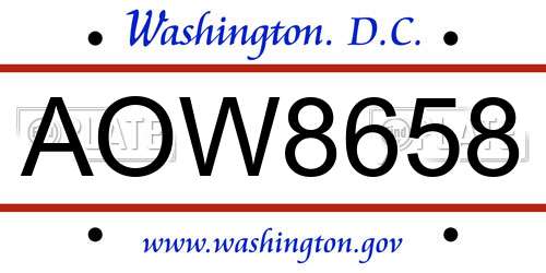 AOW8658 District Of Columbia License Plate