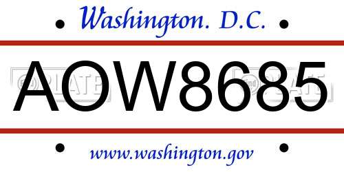 AOW8685 District Of Columbia License Plate