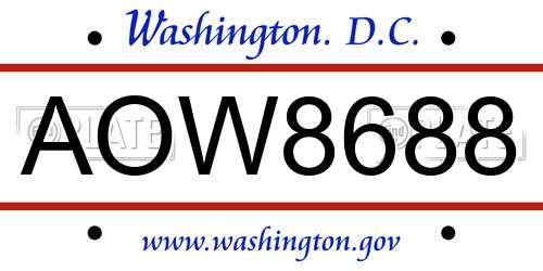 AOW8688 District Of Columbia License Plate