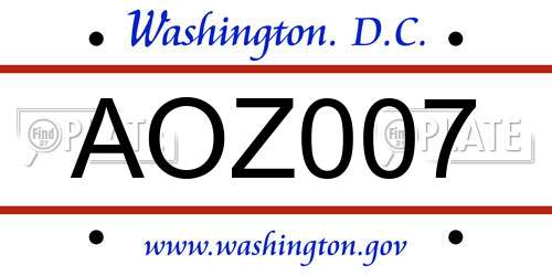 AOZ007 District Of Columbia License Plate