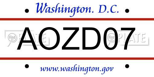 AOZD07 District Of Columbia License Plate