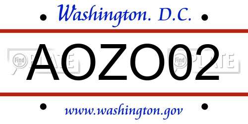 AOZO02 District Of Columbia License Plate