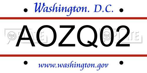 AOZQ02 District Of Columbia License Plate
