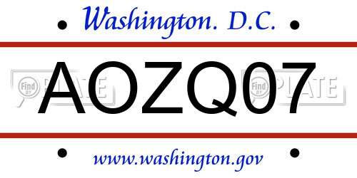 AOZQ07 District Of Columbia License Plate