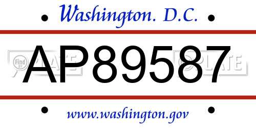AP89587 District Of Columbia License Plate