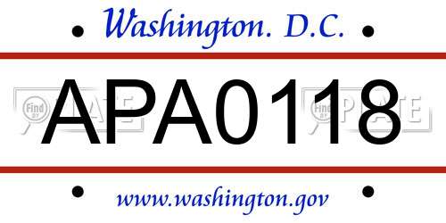 APA0118 District Of Columbia License Plate