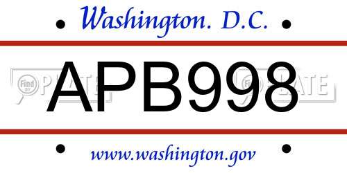 APB998 District Of Columbia License Plate