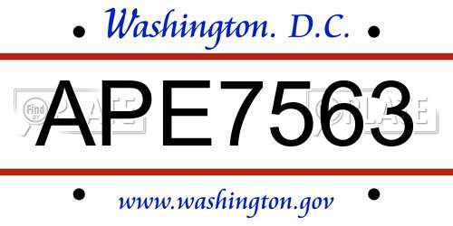 APE7563 District Of Columbia License Plate