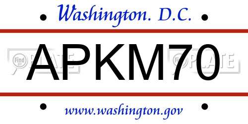 APKM70 District Of Columbia License Plate