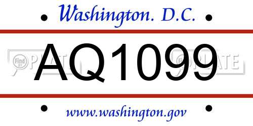 AQ1099 District Of Columbia License Plate