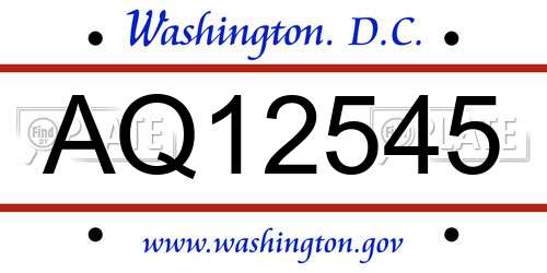 AQ12545 District Of Columbia License Plate