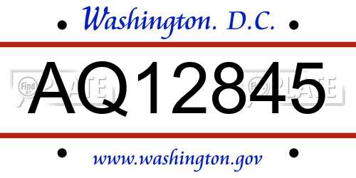 AQ12845 District Of Columbia License Plate