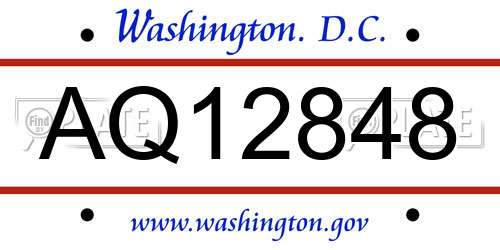 AQ12848 District Of Columbia License Plate