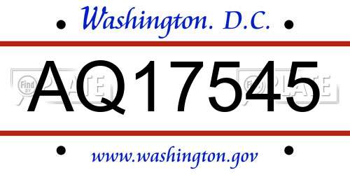 AQ17545 District Of Columbia License Plate