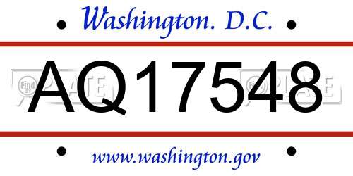 AQ17548 District Of Columbia License Plate
