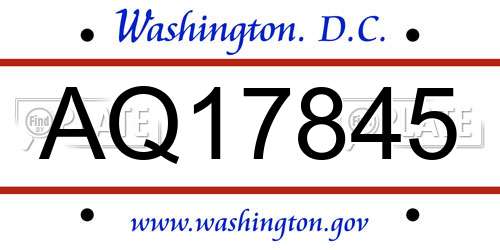 AQ17845 District Of Columbia License Plate
