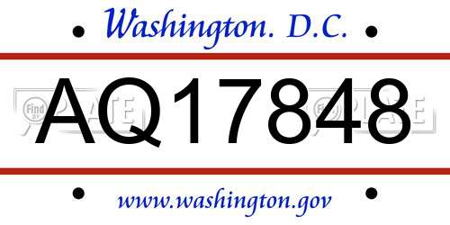 AQ17848 District Of Columbia License Plate