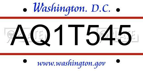 AQ1T545 District Of Columbia License Plate