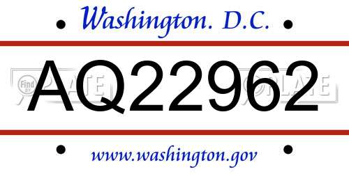 AQ22962 District Of Columbia License Plate