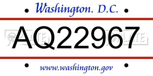 AQ22967 District Of Columbia License Plate