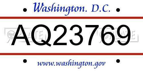 AQ23769 District Of Columbia License Plate