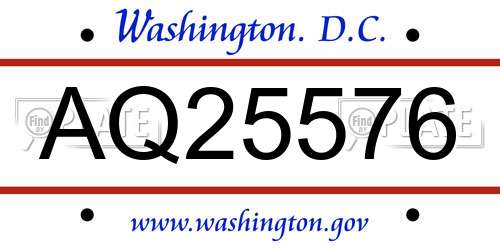 AQ25576 District Of Columbia License Plate