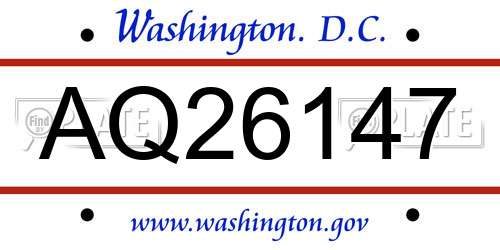 AQ26147 District Of Columbia License Plate
