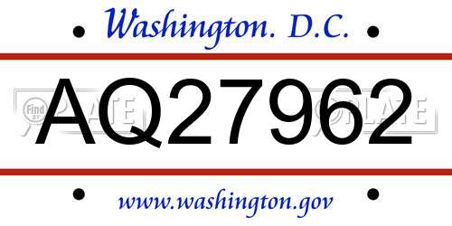 AQ27962 District Of Columbia License Plate