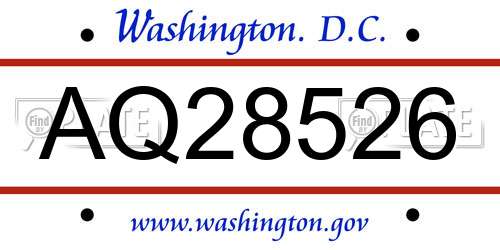AQ28526 District Of Columbia License Plate