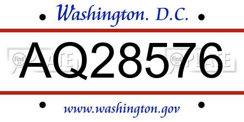 AQ28576 District Of Columbia License Plate