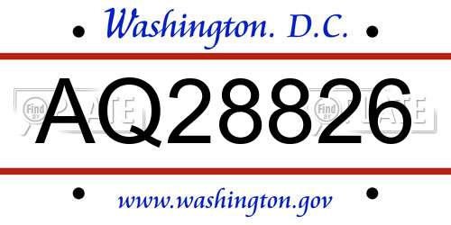 AQ28826 District Of Columbia License Plate