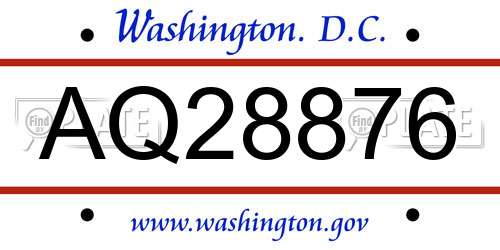 AQ28876 District Of Columbia License Plate